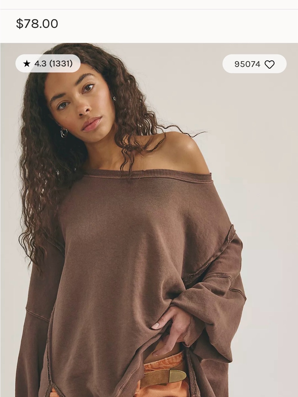 We The Free by Free People Chocolate Brown Camden Sweatshirt - GREAT condition!!